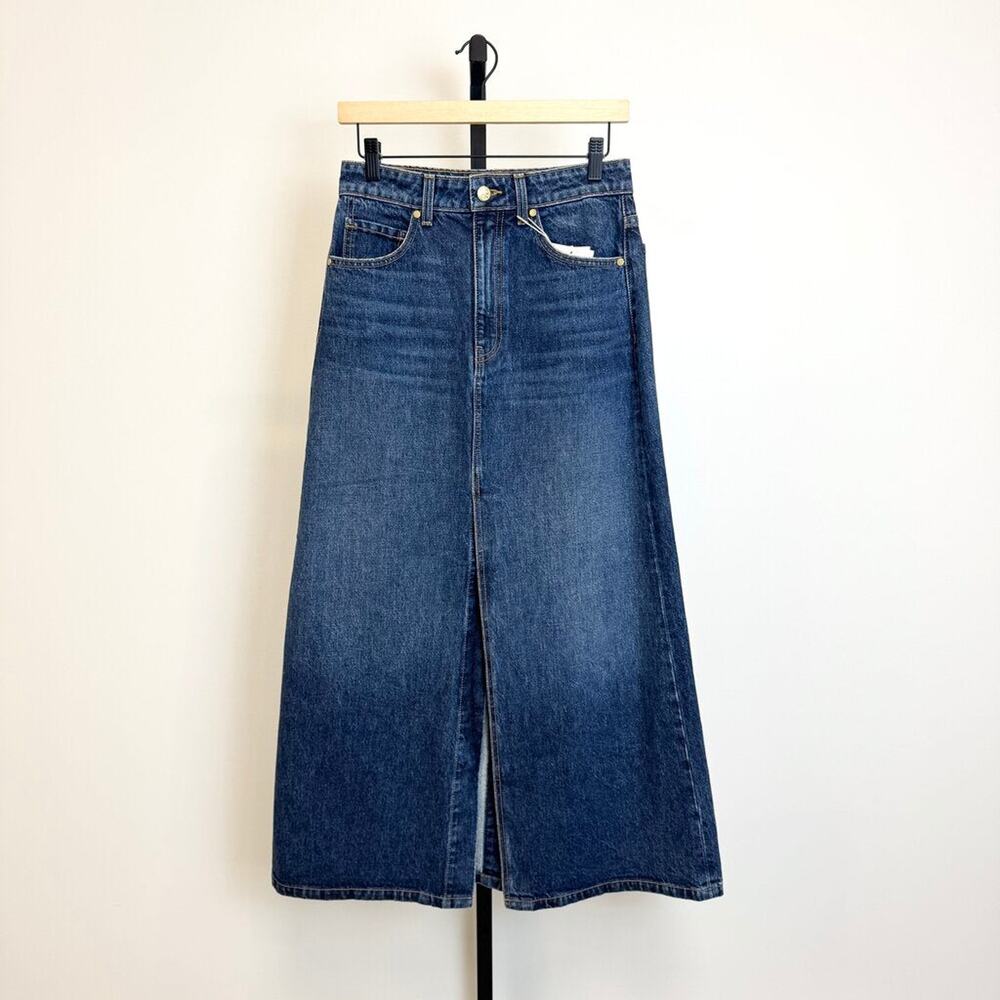 Ulla Johnson Medium Wash Denim Maxi Skirt 4 Cotton Front and Back Slits